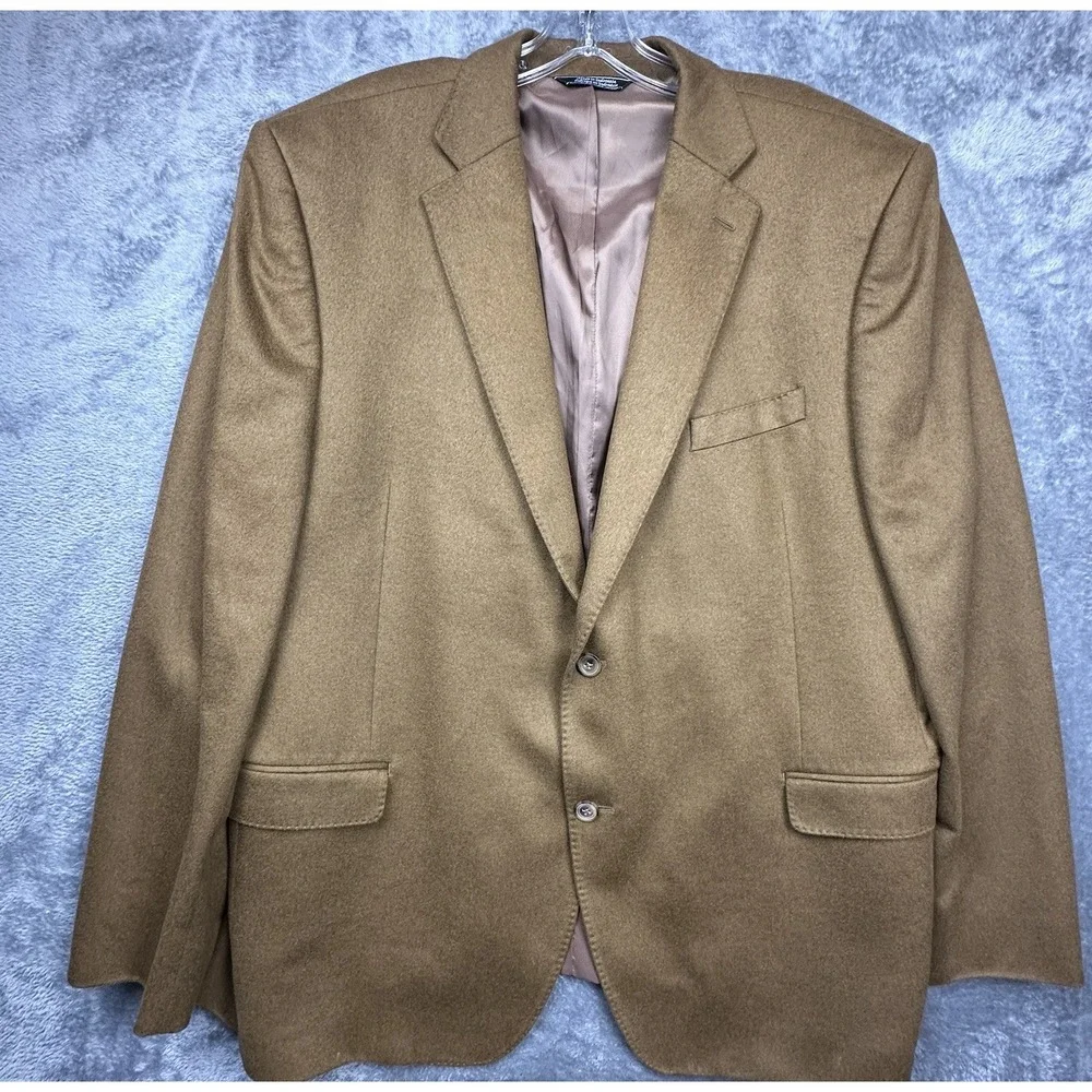 Saks Fifth Avenue Blazer Men's 50R Slim Brown 100% Cashmere Wool Single Breasted